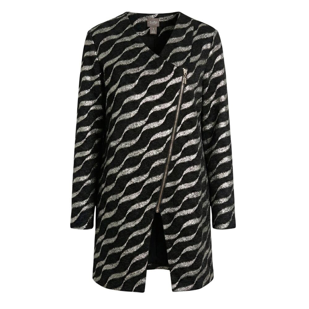 Chicos Travelers Womens M Artsy Career Minimalist Edgy Asymmetrical‎ Zip Jacket